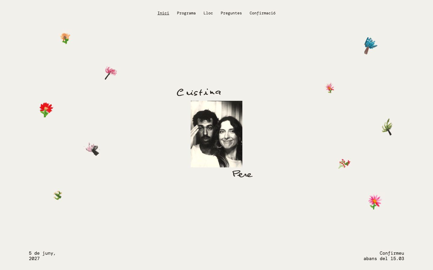 Cristina i Pere wedding website, 2027, desktop home page